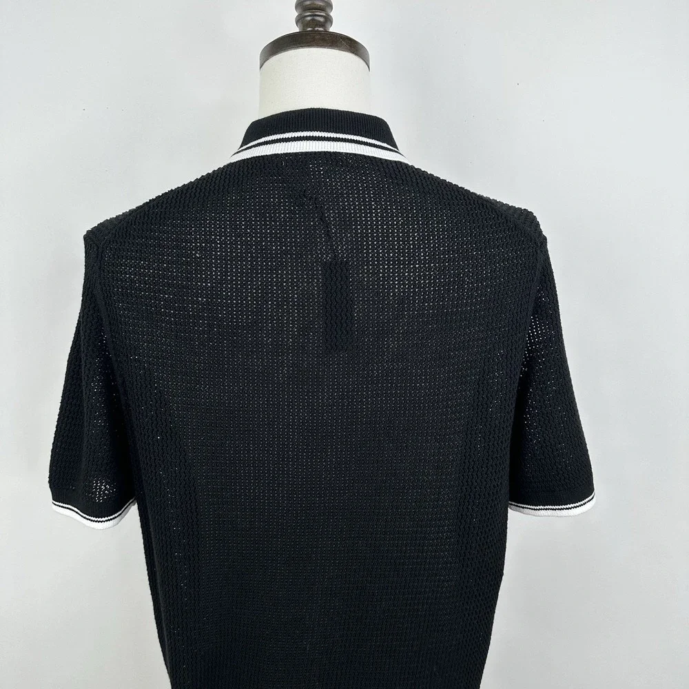 NWT Men's Banana Republic Cotton Zig Zag Sweater Polo MEDIUM‎ TALL M/T Black
